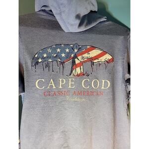 Cuffys Cape Cod Mens Light Blue American Flag Hoodie Pullover Sweatshirt Size S